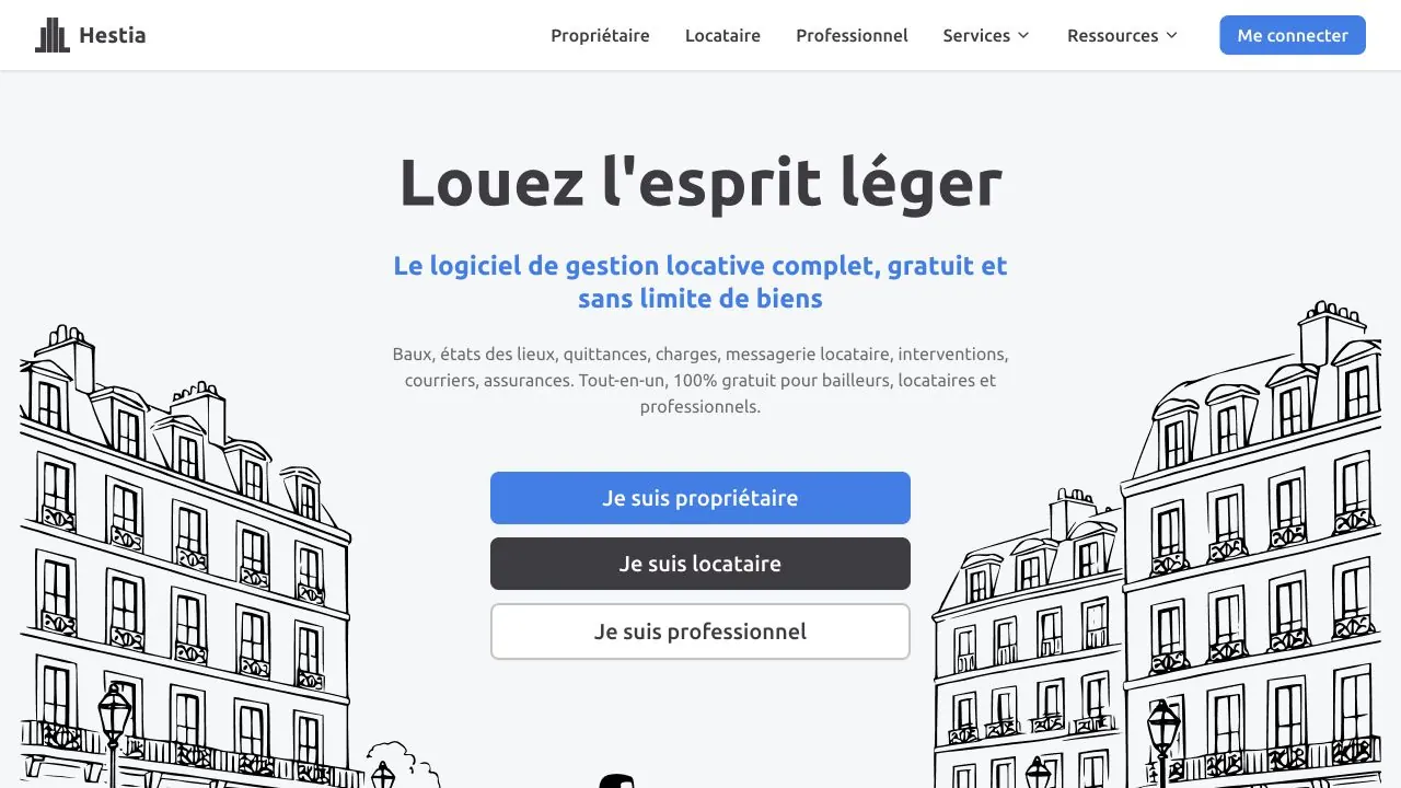 Page d'accueil de Hestia Software et ses services de gestion locative gratuits